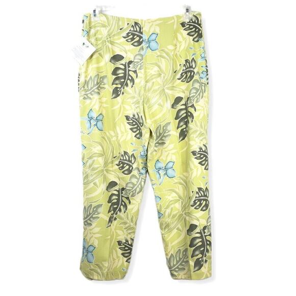 90s Y2K Women Tommy Bahama Silk Pants L Hawaiian Floral Tropical Crop Stretch - Picture 3 of 11